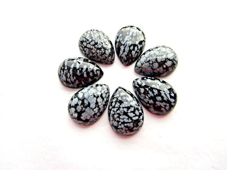 Snowflake Obsidian Cabochon 25 x 18 mm Natural Obsidian Cabochon Gray BlackTeardrop Cabochon Oval Cabochon Craft Supplies 1pcs. image 3