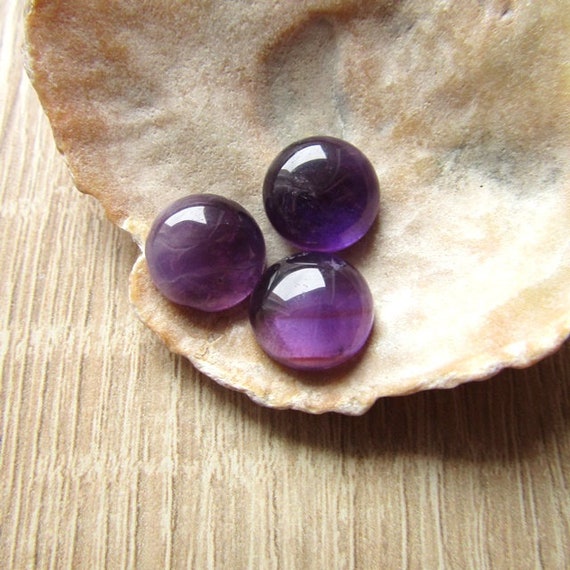 Pack of 4 x Purple Amethyst 10mm Coin-Shaped Flat-Backed Cabochon Charming Beads CA16682-2
