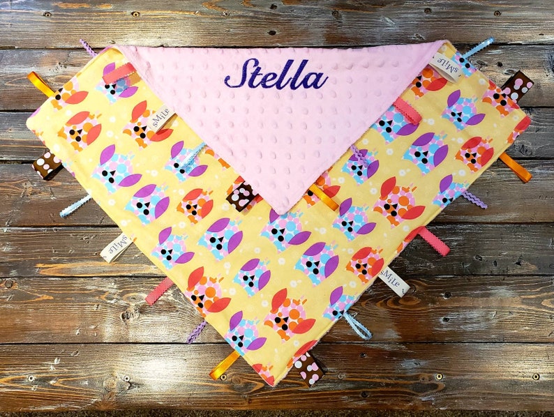 Personalized Taggy Blanket / Baby Fidget Toy / Sensory Tag Etsy