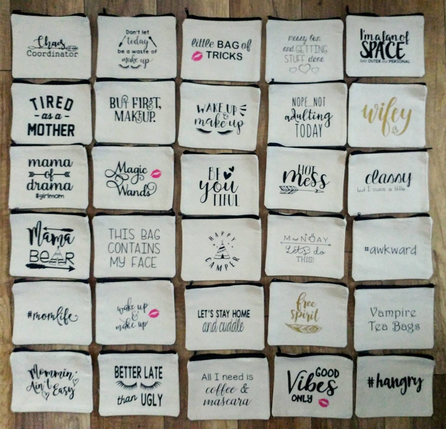 Zippered Accessories Bag /  Make Up Pouch / Bridesmaid Gift / Mothers Day Gift / Funny Mom Life / Coffee and Mascara / Personalized Gift