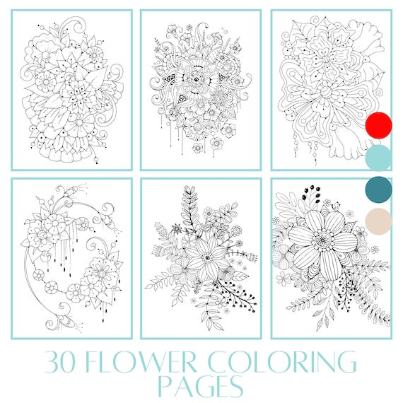 30 Flower Coloring Pages BOOK 2  Floral printables  adult