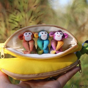 Batik Monkey in Banana Zipper Pouch: Handmade Stuffed Animal Gift