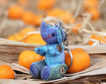Mini patchwork elephant key chain, Handmade elephant key ring, Stuffed elephant, Elephant plush doll, Gift