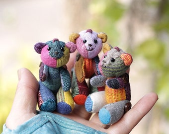 Wholesale : 50 patchwork teddy bear key chains, Key ring, Bear plush doll, Teddy bear, Gift