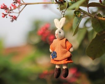Orange Easter bunny, Handmade Cotton Bunny Keychain, Stuffed Rabbit Plush Doll