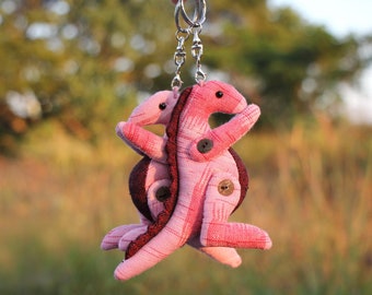 Pink Dinosaur Plush Keychain: Cotton Fabric Key Ring
