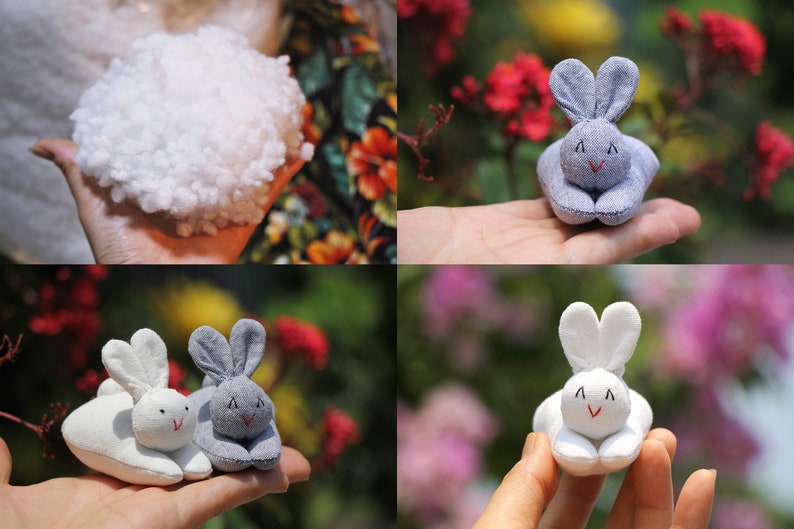 3 organic stuffed bunnies in carrot zip purse, Easter bunny, Home decor, Carrot treat bag, White bunny plush, Babyshower, Children's gift image 8
