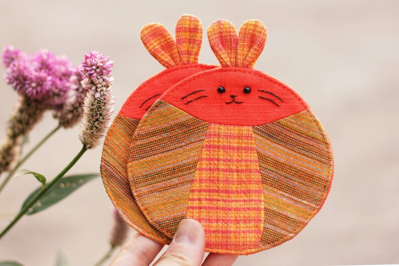 Bunny Coaster Set of 2 Drinks : Handmade Cotton Drink Coasters - Etsy