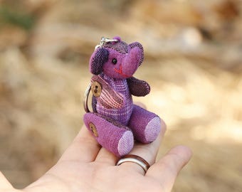 Sleutelhanger olifant handgemaakt patchwork katoenen stof bedel, dierensleutelhanger, olifant cadeau voor haar
