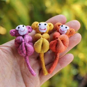 3 Monkeys in banana zip purse, Organic stuffed monkey, Handmade monkeys, Monkey plush, Stuffed plush toy, Home decor, Children's gift image 4