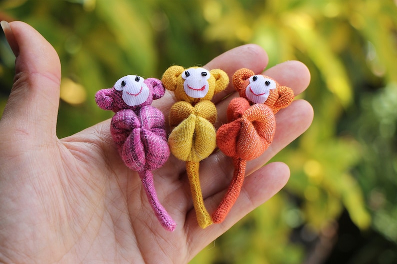 3 Monkeys in banana zip purse, Organic stuffed monkey, Handmade monkeys, Monkey plush, Stuffed plush toy, Home decor, Children's gift image 4