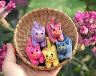 Set of 5 - Multi color cat pins, Cat brooch fabric, Stuffed cat, gift