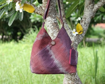 Boho-katoenen hobo-schoudertas met minizakje: licht bordeauxrood geplooid ontwerp