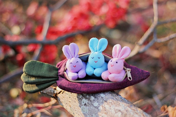 3 bunnies in a carrot purse