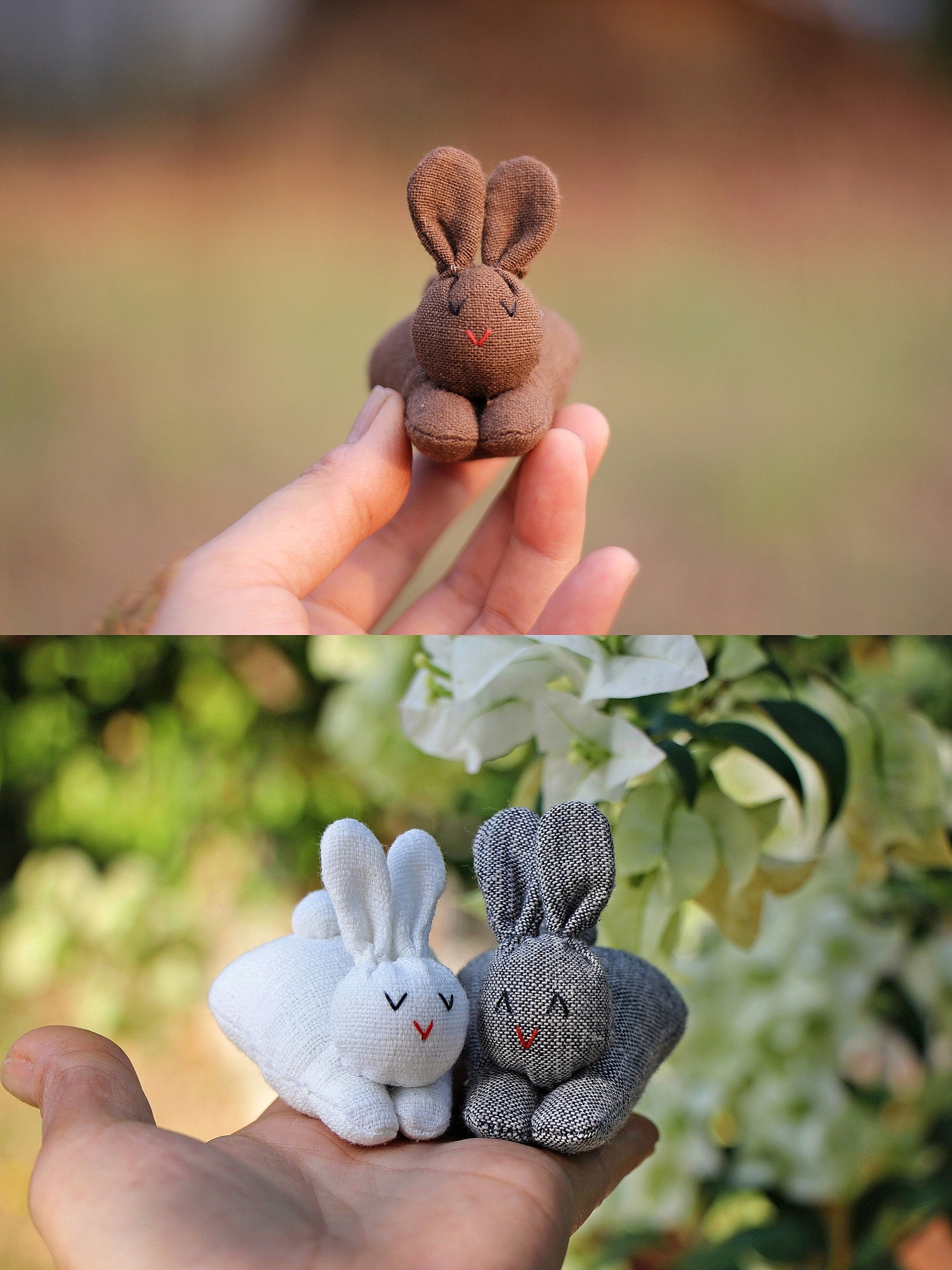 3 Organic stuffed bunnies in carrot zip purse, Bunny Easter, Bunny toy, Home decor, White bunny plush, Children&#39;s gift