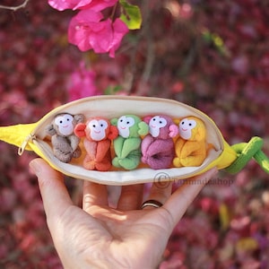 Macacos de pelúcia orgânicos em bolsa de banana com zíper: presente de pelúcia feito à mão