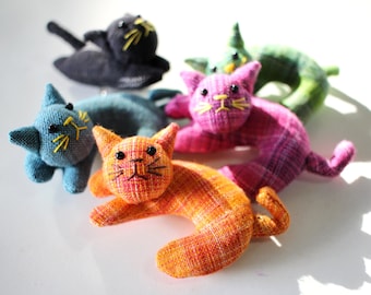 Set of 5 - Multi color cat pins, Cat brooch fabric, Stuffed cat, gift