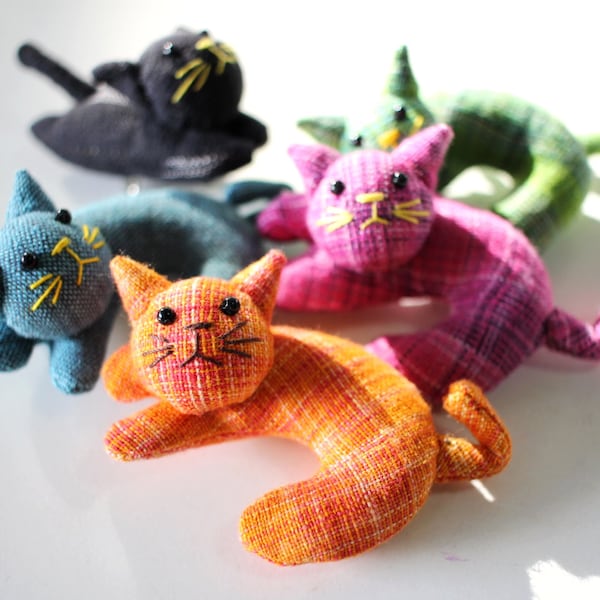 Set of 5 - Multi color cat pins, Cat brooch fabric, Stuffed cat, gift