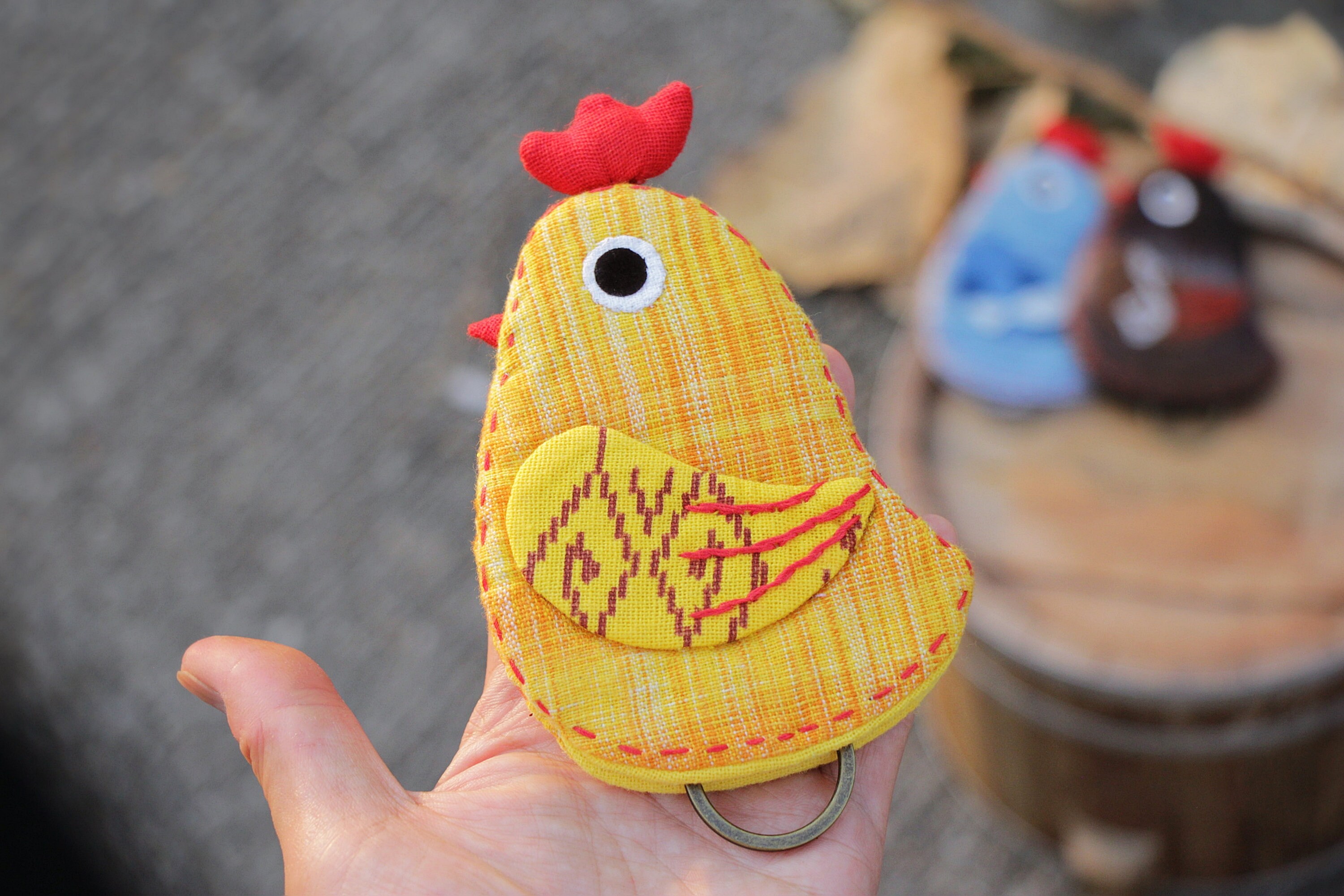 Chicken Key Rack Handmade Chicken Key Holder, Yellow Fabric Bird Charm, Animal Keyring ...