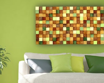 Rustikale moderne Herbst Holz Wandkunst, handgefertigt mit echtem Holz, strukturierte Mosaik Wandbehang, 3D Wandkunst, bunte Wandmalereien für Innenarchitektur