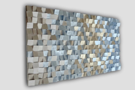 3d wall art in silver, gold and 2 shades of metallic blue, modern wall hanging, nautical home decor, art for coastal rooms, sea, beach, blue