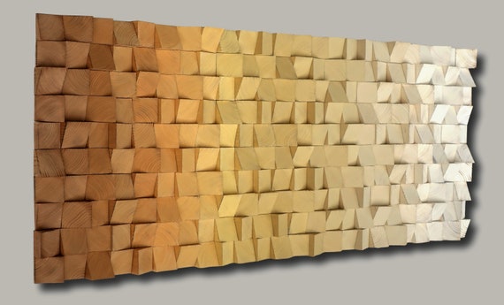 large wall art, ombre wooden wall art, 3D mosaic, wood wall art, yellow wall art, rustic, wood wall decor, green ombre wall panel