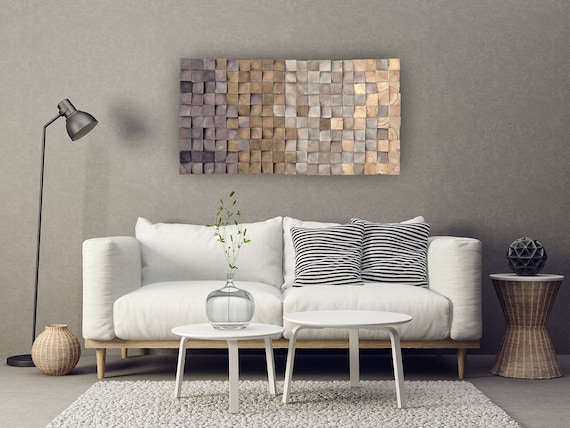 3D wood wall art, textured wood wall art, wood wall decor grey brown, modern wooden wall art