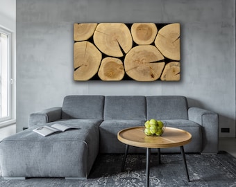Large Natural Wood Slab Wall Art: 3D Wooden Discs Decor