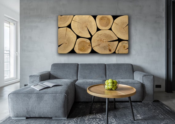 Wood wall art large, 3d wood wall decor, Large Natural wood slab Wall Art, 3D Wooden discs Decor, Textured Large Wood Slices