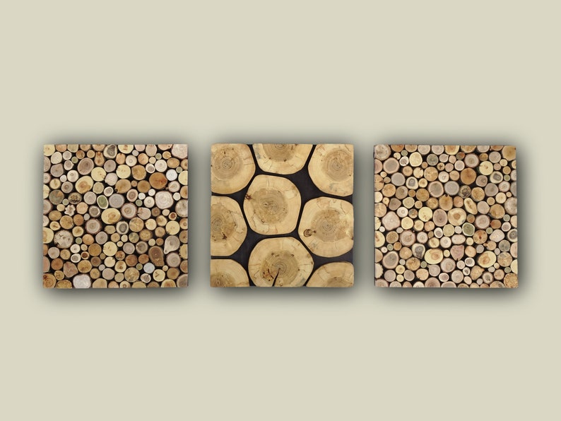 Large Wood Wall Art Triptych Set of 3 Wood Slice Wall Panels Etsy