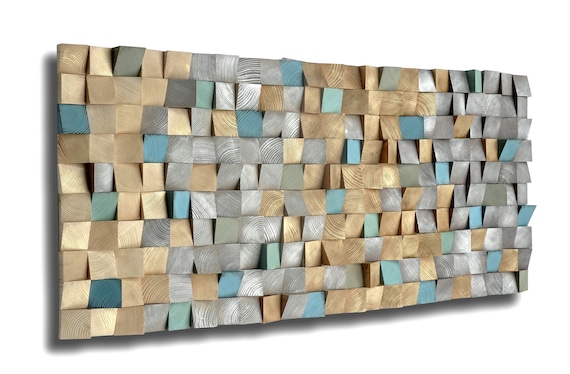 READY TO SELL Earth tone wall art, smoky gray, sand, brown with silver and golden tones, turquoise, green, sky blue textured wood wall art