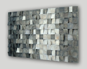 Textured wood artwork, wood wall decor sculpture, wood block 3d wall art, hues of grey wood wall decor,