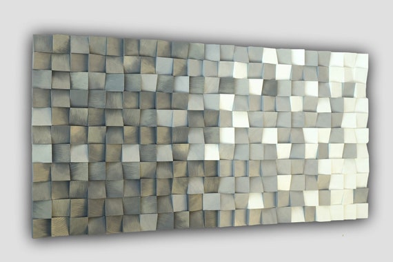 Gold grey wood wall art, wood block 3d wall art, hues of grey wood wall decor, urban bronze wooden wall hanging, goldwashed grey white decor