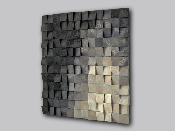 square wood wall art decor, nature wall hanging, textured art decor, wood wall sculpture, environmental decor, mosaic wall hanging