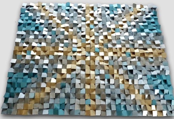 3D wall art in silver, gold, metallic blue and turquoise,  modern wall hanging, nautical home decor, art for coastal rooms, sea, beach, blue