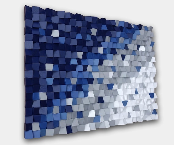 modern wood wall art, 3D wood wall art, modern Navy Blue and Gray Wall Decor, textured wooden wall hanging, blue and grey wall sculpture