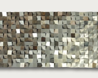 3d wood wall art, mosaic wall hanging,textured wood wall art, wood wall decor grey brown, modern wooden wall art, cp