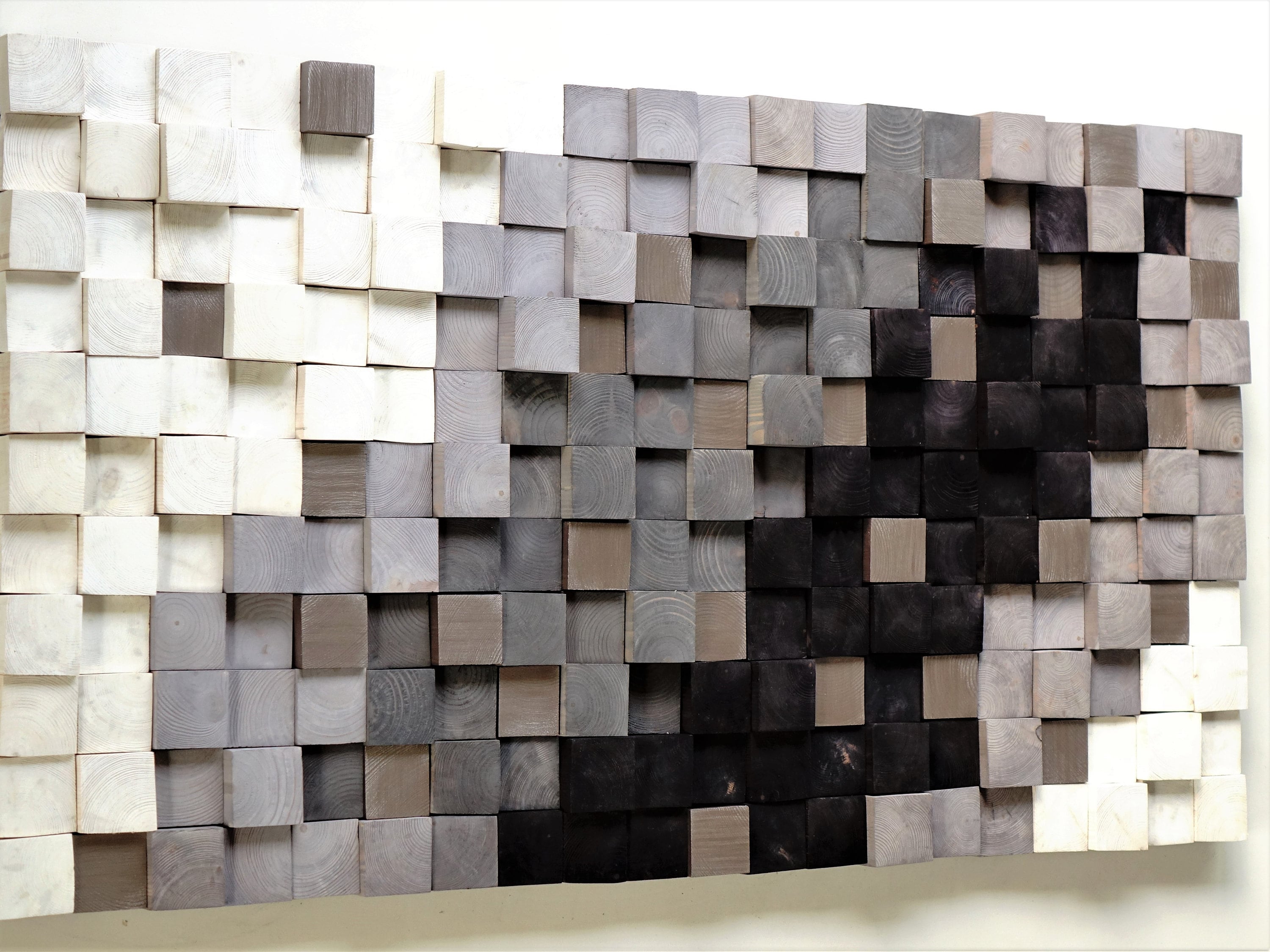 Wooden Wall Art Textured Wooden Wall Art Mosaic Wall Hanging Modern Wood Decor Black White Silver Modern Wooden Wall Art