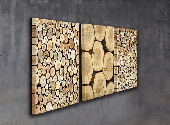 tree slab wall art set of 3, wood wall panel triptych, set of wood wall art, wall panels tree slices, wood wall decor, 3 piece wood wall art