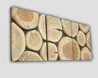 Wood Slice Wall Art: 3D Wooden Mosaic Panels (Set of 3)
