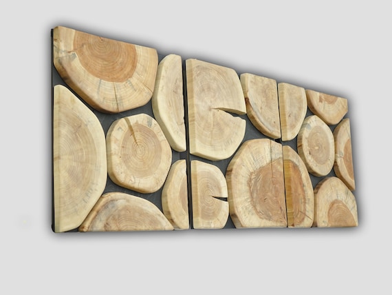 set of 3 wood slice wall panels, 3D wood wall art large, wooden slabs wall art, Wood wall art, Textured Wooden Wall Art, Mosaic Wall Hanging