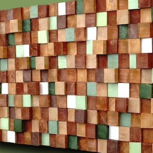 Rustic Wood Mosaic Wall Art: Handmade Textured Mural