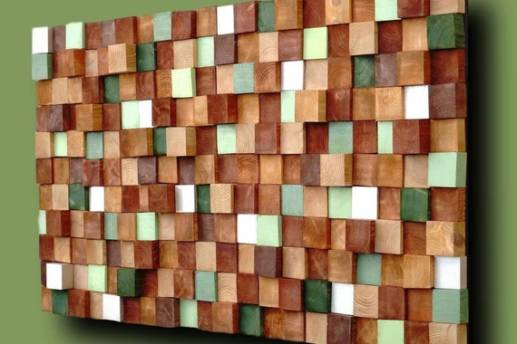 Rustic Autumn Wood Wall Art, Handmade with Real Wood, Textured Mosaic Wall Hanging, Colorful Murals for Interior Design