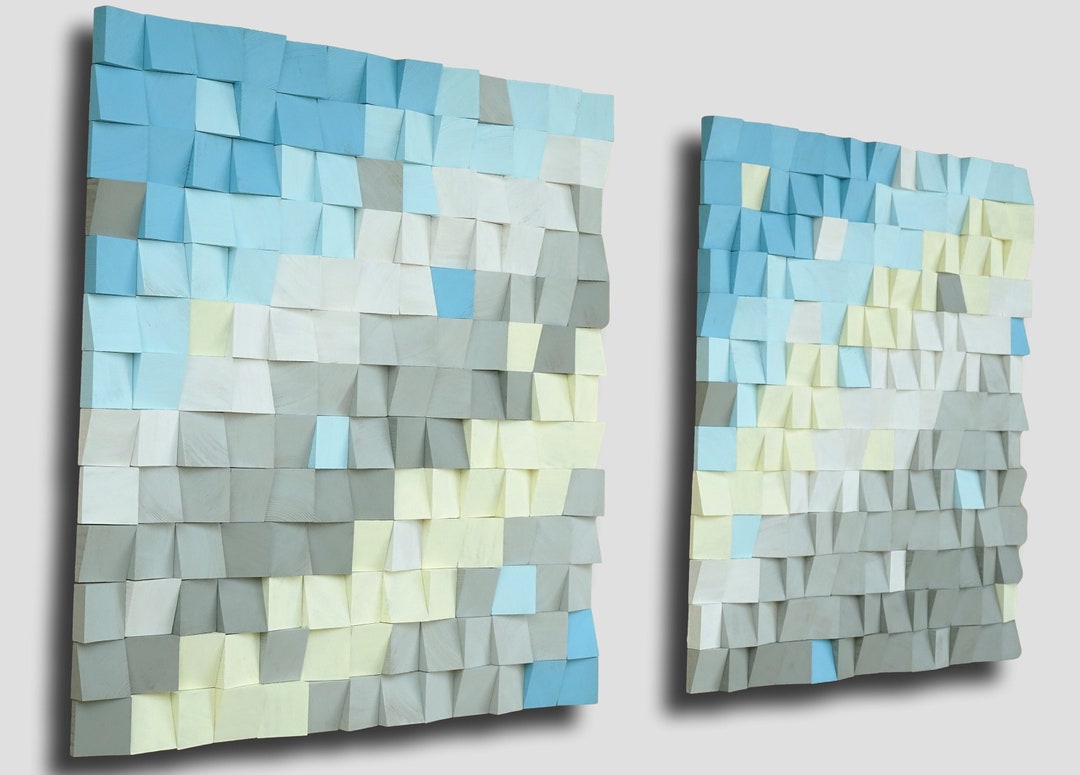 3D Wood Wall Art: Modern Mosaic Panels, Textured Wall Decor (set of 2 ...