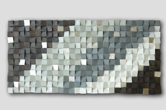 3D wood wall, mosaic wall hanging, textured wood wall art, wood wall decor grey brown, modern wooden wall art, CP