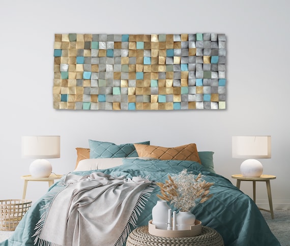 READY TO SELL Earth tone wall art, smoky gray, sand, brown with silver and golden tones, turquoise, green, sky blue textured wood wall art