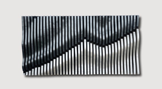 parametric wall art, wavy wooden wall art, parametric panel, 3D wood wall decor, wooden headboard, black and white wall art, sound diffuser