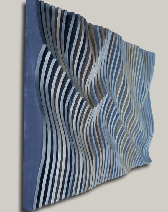 Blue & Silver 3D Wood Wall Art: Parametric Sound Diffuser (47x23.5 in)