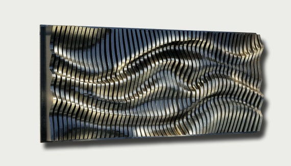 Black Gold Parametric Wood Wall Art, 3D Wooden Wavy Sculpture