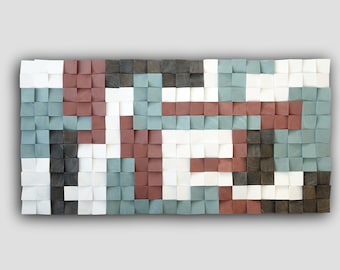 Modern Wood Wall Art: 3D Geometric Mosaic Sculpture